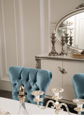 Juego de mesa de comedor completo con 6 sillas, conjunto de comedor de madera de 7 piezas. Barroco.