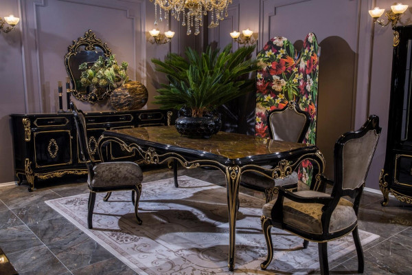 Diseño de comedor, juego de muebles de madera, 4 sillas, mesa, cómoda, nuevo, 6 piezas.