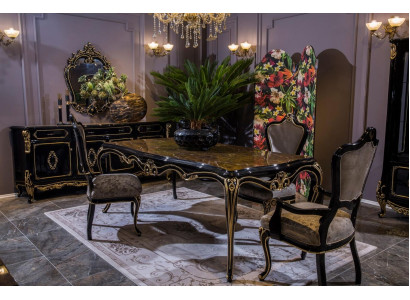 Diseño de comedor, juego de muebles de madera, 4 sillas, mesa, cómoda, nuevo, 6 piezas.