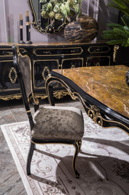 Diseño de comedor, juego de muebles de madera, 4 sillas, mesa, cómoda, nuevo, 6 piezas.