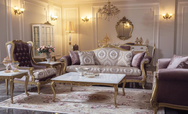 Sofá de lujo, mesa de centro, sofás, sillones, conjunto de sofás de tela de 4 piezas de terciopelo.