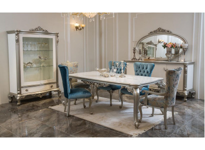 Juego de comedor Set, vitrina, mesa, 6 sillas, cómoda, espejo Art déco de 10 piezas