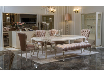 Juego de comedor con mesa, aparador, conjunto de 4 sillas, vitrina, taburete. Nuevo.