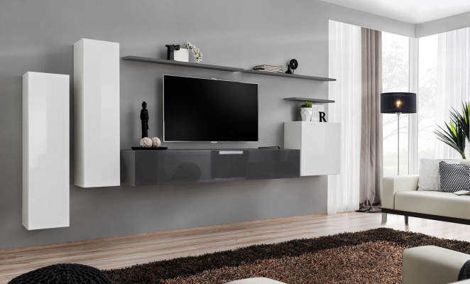 Set de salón de 7 piezas, soporte de TV, armario, armario de pared, mobiliario de madera moderno