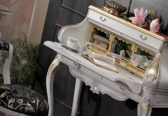 Muebles de dormitorio blancos 2 mesitas de noche Tocador Cama moderna 4 piezas