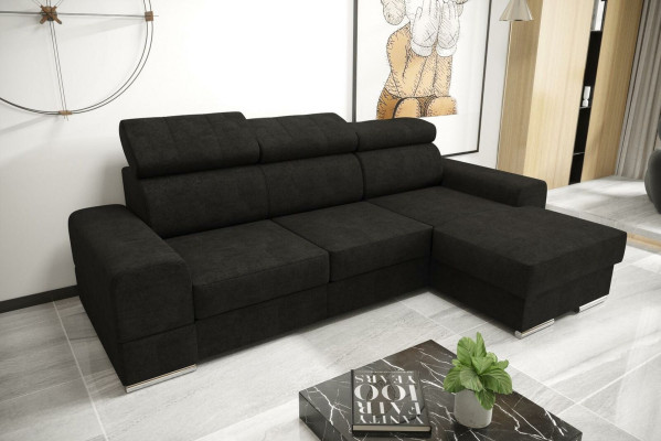 Sofá de esquina con función de cama en tejido para la sala de estar.
