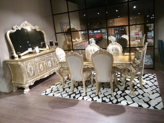 Conjunto de comedor clásico Mesa con 6 sillas Aparador Completo 8 piezas.
