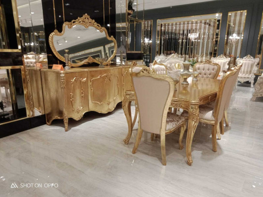 Juego de comedor 6 sillas mesa de comedor diseñador madera aparador conjunto de 8 piezas