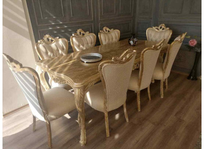 Mesa de comedor con 8 sillas tapizadas, juego de sofás.