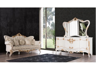 Sofá de tres plazas con tapizado de sofá, juego de muebles para sala de estar con aparador de 3 piezas.
