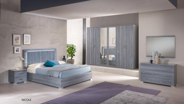 Muebles de dormitorio Set cama 2x mesita de noche cómoda espejo armario ropero de 6 piezas.