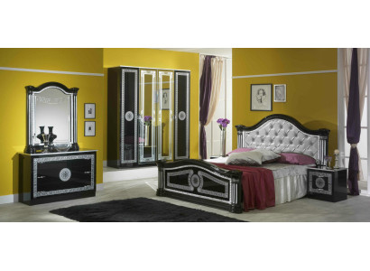 Conjunto completo de dormitorio negro con cómoda, estilo cama, juego de 6 piezas. Barroco nuevo.