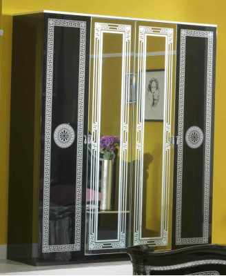 Conjunto completo de dormitorio negro con cómoda, estilo cama, juego de 6 piezas. Barroco nuevo.