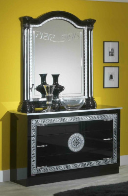 Conjunto completo de dormitorio negro con cómoda, estilo cama, juego de 6 piezas. Barroco nuevo.