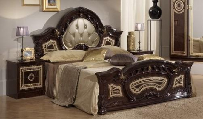 Dormitorio italiano Juego de muebles de lujo Chesterfield de 6 piezas. Cama camas armario