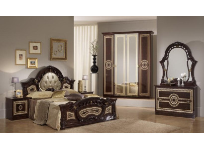 Dormitorio italiano Juego de muebles de lujo Chesterfield de 6 piezas. Cama camas armario