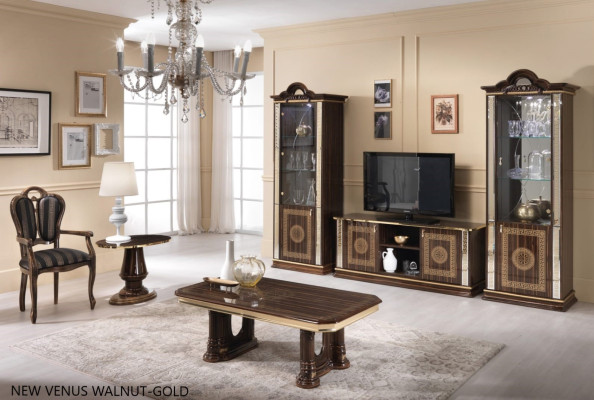 Mueble de pared italiano conjunto de 3 piezas con armario de muebles y vitrina de muebles de lujo de televisión con vitrinas de vidrio.