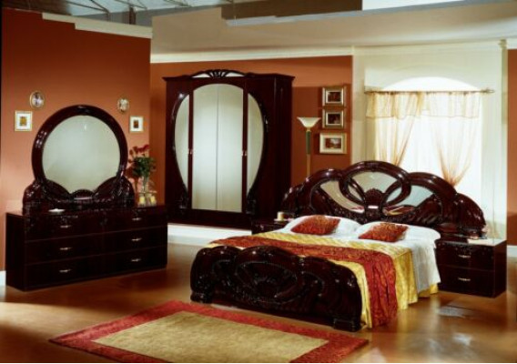 Diseño de conjunto de dormitorio moderno de lujo, cama de dormitorio, 2 mesitas de noche, 6 piezas de madera.