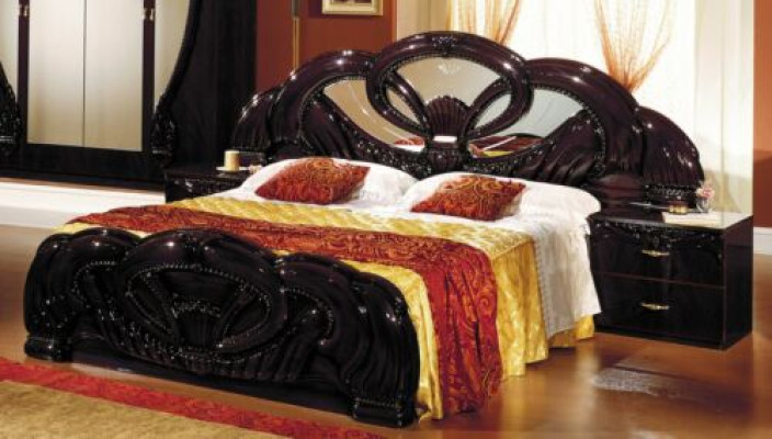 Diseño de conjunto de dormitorio moderno de lujo, cama de dormitorio, 2 mesitas de noche, 6 piezas de madera.