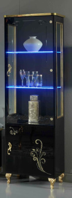 Conjunto de sala de estar con vitrina, mueble bajo y estante de pared, conjunto de 3 piezas, paredes negras.