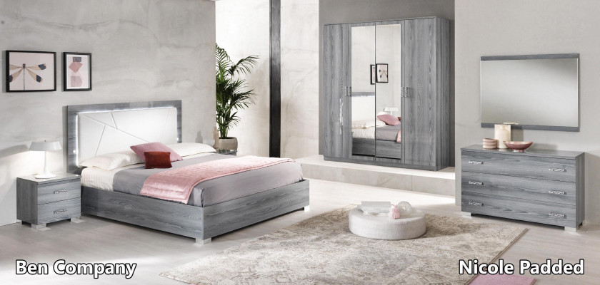 Muebles italianos de 4 piezas para dormitorio, cama, 2 mesitas de noche, armario nuevo.