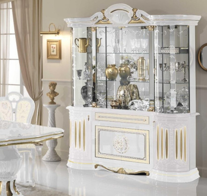 Vitrina Muebles italianos Armario de salón Blanco Oro Vitrina de vidrio Armarios Nuevos