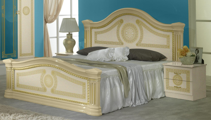 Diseño del dormitorio de 3 piezas. Juego de cama y mesita de noche. Conjunto de camas de lujo clásico muebles.