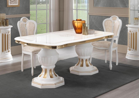 Mesa de comedor clásica Mesa de salón Mesa de estilo italiano Muebles blanco y dorado