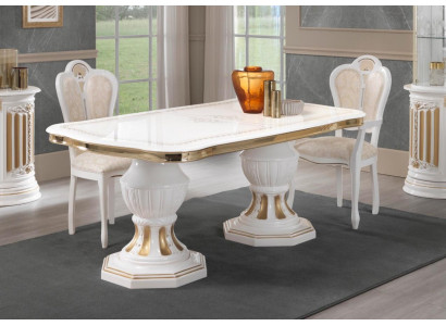 Mesa de comedor clásica Mesa de salón Mesa de estilo italiano Muebles blanco y dorado
