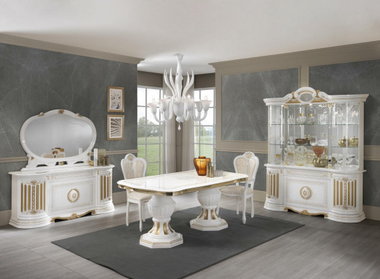 Mesa de comedor clásica Mesa de salón Mesa de estilo italiano Muebles blanco y dorado