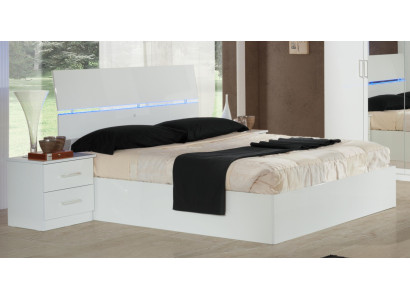 Cama doble Cama 2x Mesitas de noche Diseño de madera Camas Estilo moderno de 3 piezas con luz LED
