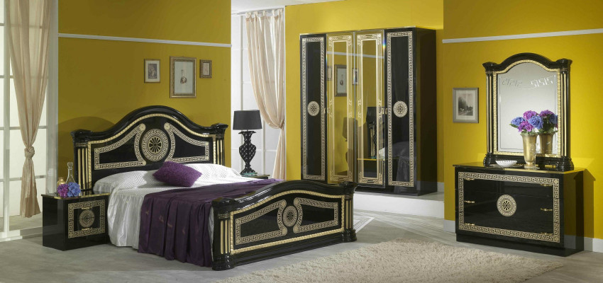 Cama acolchada de diseño de lujo de madera doble de hotel para dormitorio de matrimonio con textil dorado.