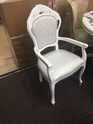 Silla Blanca Plata Diseño Sala de estar Comedor Madera Sillas Tapizadas Hechas en Italia