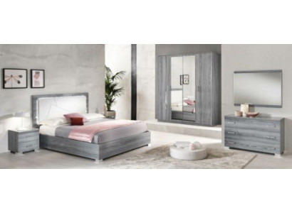 Dormitorio Set Cama 2 mesitas de noche Cómoda Espejo Armario 6 piezas Muebles