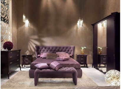 Dormitorio Juego de muebles italiano de lujo Chesterfield de 6 piezas en madera maciza
