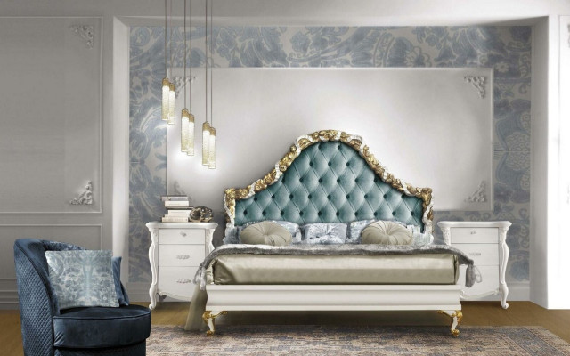 2x mesita de noche de noche consola de la cama de 3 piezas. Doble cama acolchada del hotel.