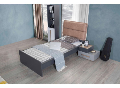 Cama habitación juvenil Camas Dormitorio Muebles Cama individual Mobiliario Gris