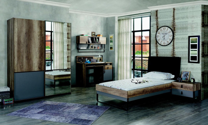 Cama habitación juvenil infantil muebles de diseño camas dormitorio marrón