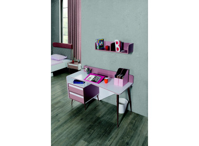 Escritorio de madera rosa, mesa, escritorio, estante, muebles, diseño de sala juvenil.