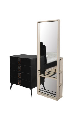 Cómoda con espejo para habitación juvenil, negro, mueble de madera, estantería, cómodas.