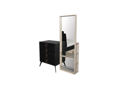 Cómoda con espejo para habitación juvenil, negro, mueble de madera, estantería, cómodas.