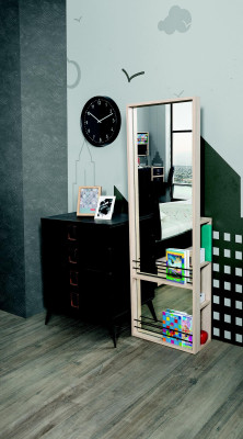 Cómoda con espejo para habitación juvenil, negro, mueble de madera, estantería, cómodas.