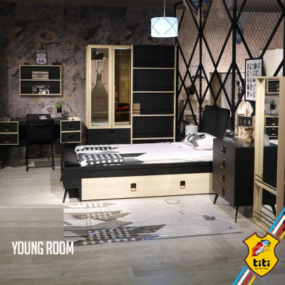 Cómoda con espejo para habitación juvenil, negro, mueble de madera, estantería, cómodas.