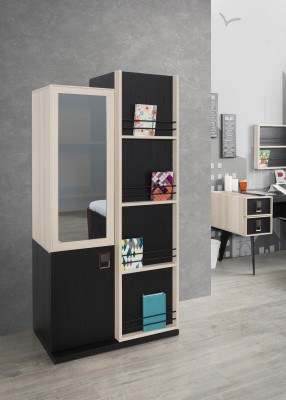 Estantería de libros negra para habitación juvenil, estanterías de madera para muebles.