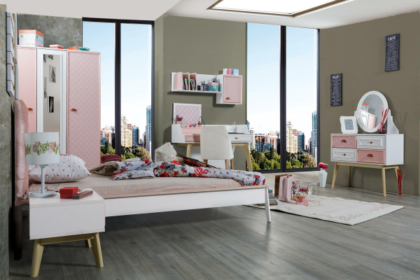 Escritorio estante de pared de madera habitación de niños escritorios muebles de diseño rosa.