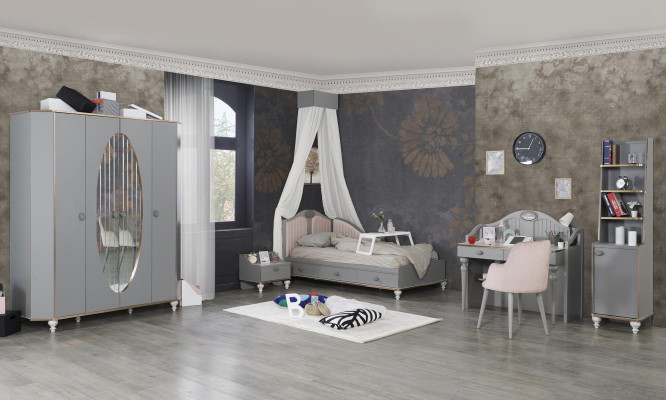 Conjunto completo de habitación juvenil para niños, escritorio y estantería, nuevo.