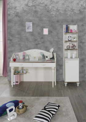 Escritorio infantil estantería de libros 2 piezas. Set mueble de estantería de madera blanco