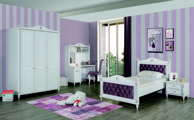 Juego de muebles para habitación de niños Cama Mesita de noche Armario Set de muebles de 4 piezas