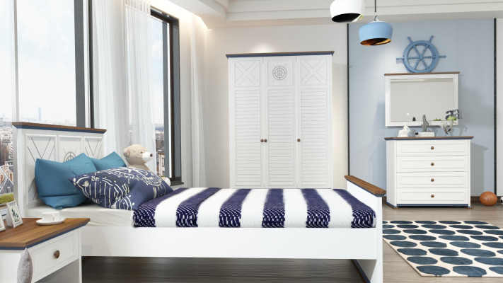 Habitación juvenil completa Cama individual Armario Cómoda con espejo Diseño 6 piezas