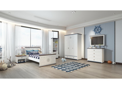 Conjunto de habitación infantil: cama, mesita de noche, armario, cómoda, dormitorio de 6 piezas.